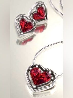 🌹♥️SET! SUPER RARE Brighton Red SWAROVSKI CRYSTAL ‘ONE LOVE’ Necklace&Earrings!
